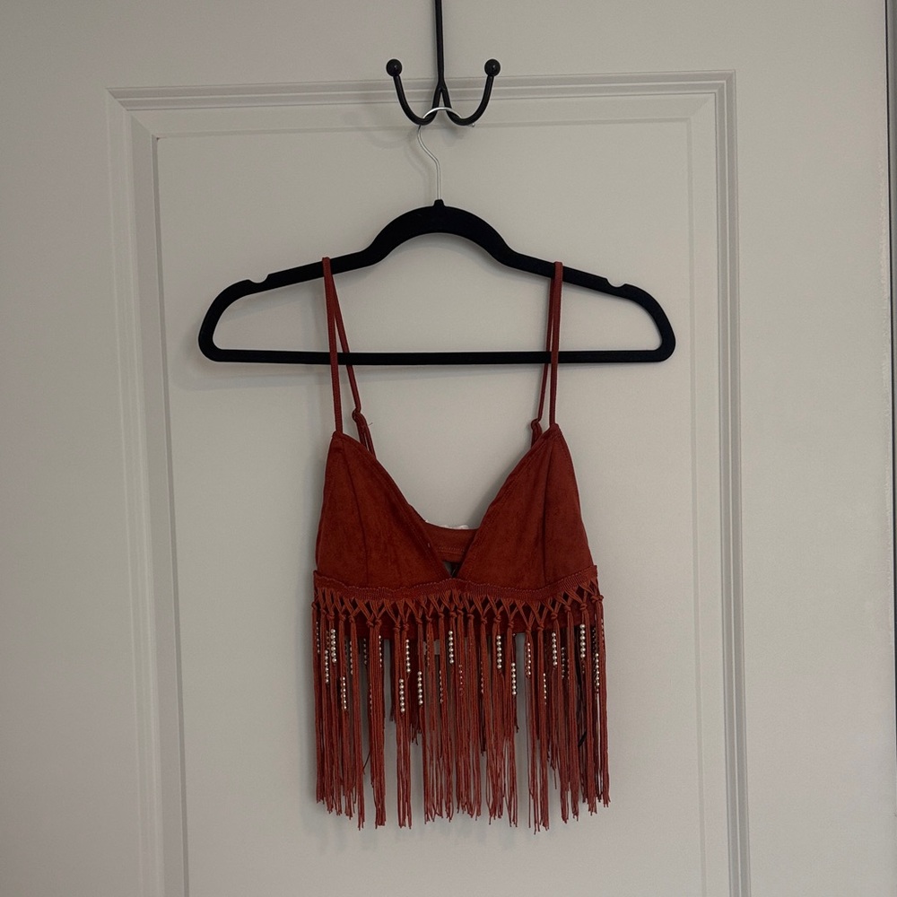 Rust Fringe Crop Top